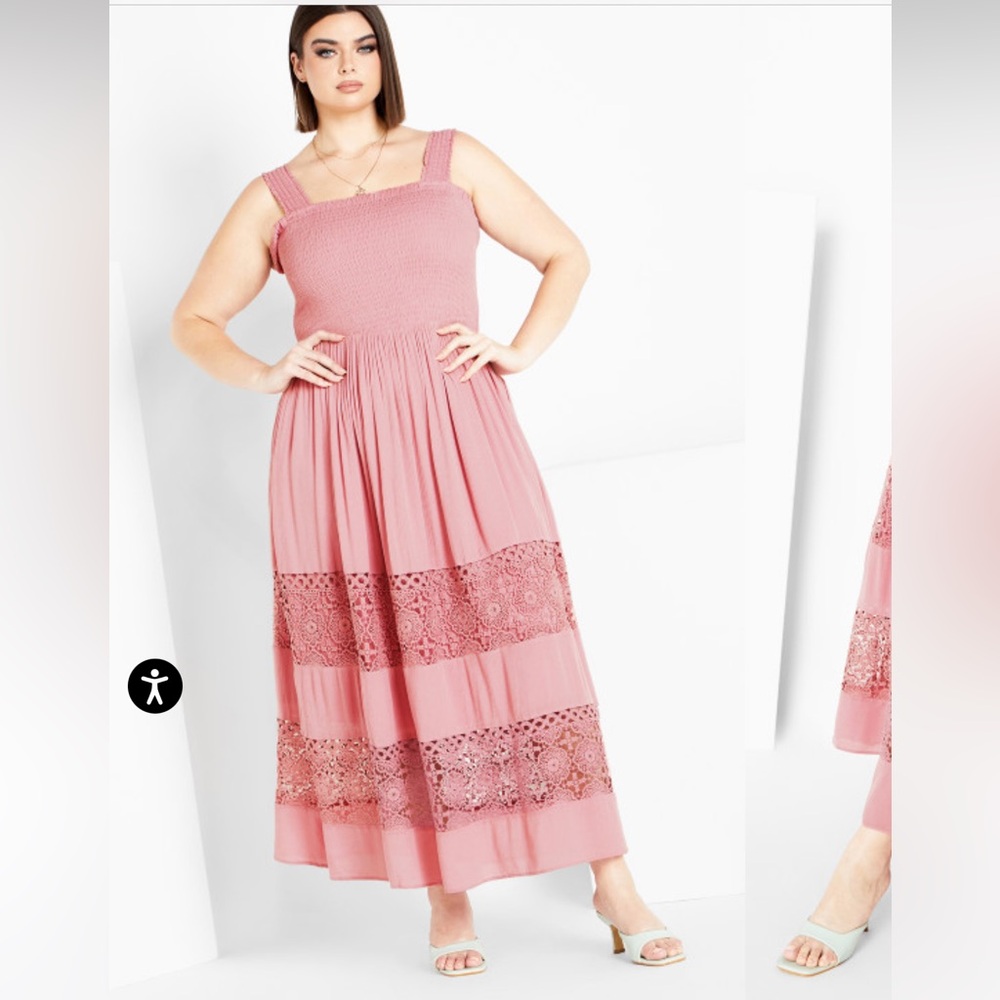 City Chic Plus Size Blush Smocked Crochet Maxi Dress